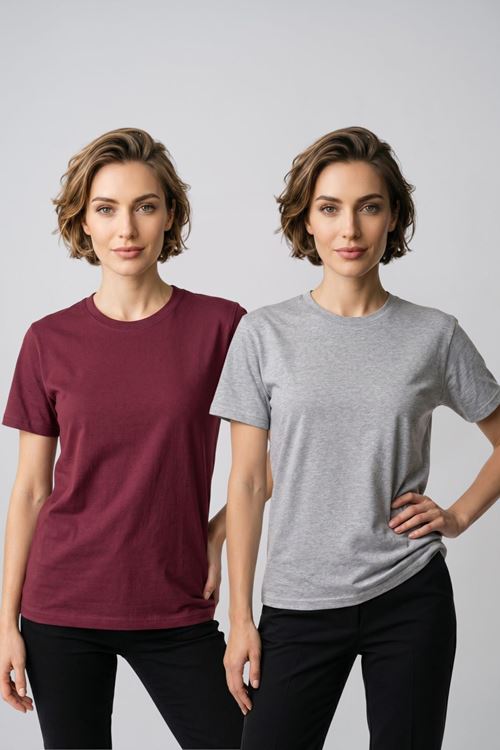 Kadın 2'li Paket Basic Bisiklet Yaka Kısa Kollu Tişört - Günlük Rahat Kesim T-Shirt