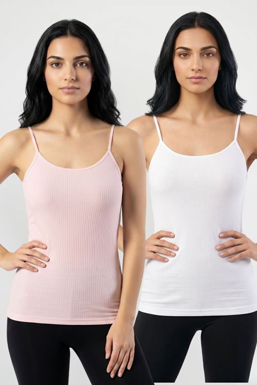 2'li Paket Kadın %95 Pamuklu İp Askılı Ribana Atlet Esnek Nefes Alan Kumaş Günlük Basic İç Giyim Vücudu Saran Kaşkorse Tarzı İkili Set