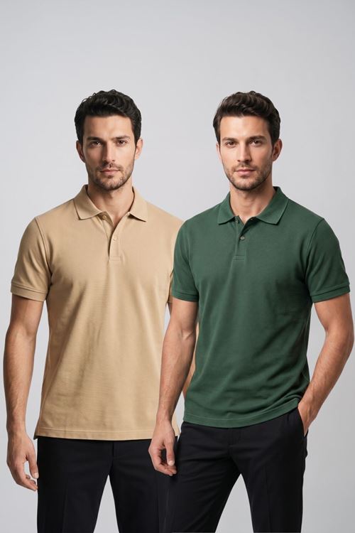 2'li Set Erkek Günlük Şık Polo Yaka Kısa Kollu Düğme Detaylı Rahat Kalıp Basic Yazlık Tişört Avantajlı Paket