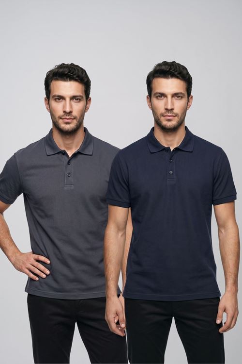2'li Set Erkek Günlük Şık Polo Yaka Kısa Kollu Düğme Detaylı Rahat Kalıp Basic Yazlık Tişört Avantajlı Paket