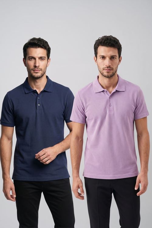 2'li Set Erkek Günlük Şık Polo Yaka Kısa Kollu Düğme Detaylı Rahat Kalıp Basic Yazlık Tişört Avantajlı Paket