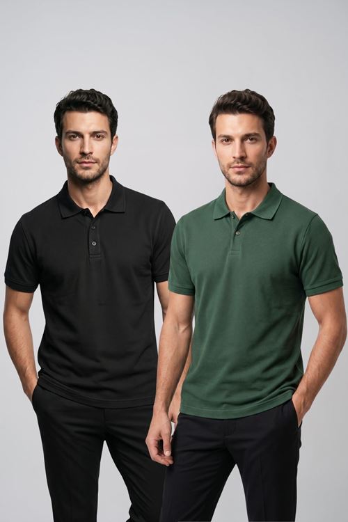 2'li Set Erkek Günlük Şık Polo Yaka Kısa Kollu Düğme Detaylı Rahat Kalıp Basic Yazlık Tişört Avantajlı Paket
