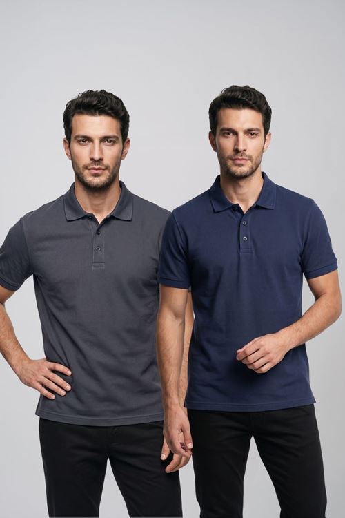2'li Set Erkek Günlük Şık Polo Yaka Kısa Kollu Düğme Detaylı Rahat Kalıp Basic Yazlık Tişört Avantajlı Paket