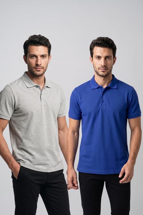 2'li Set Erkek Günlük Şık Polo Yaka Kısa Kollu Düğme Detaylı Rahat Kalıp Basic Yazlık Tişört Avantajlı Paket