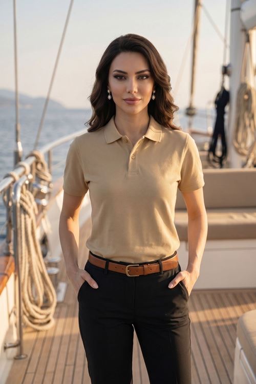 Kadın Polo Yaka Kısa Kollu Düğme Detaylı Şık Tasarım Basic Tişört Günlük Klasik T-Shirt Ofis ve Sokak Stili Uyumlu