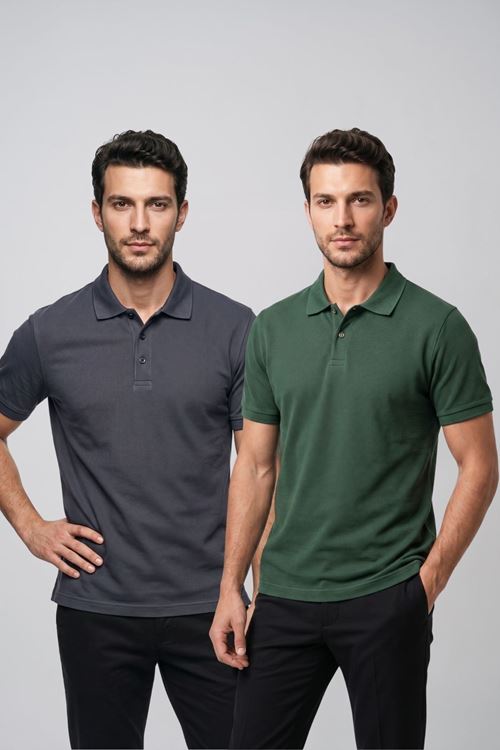 2'li Set Erkek Günlük Şık Polo Yaka Kısa Kollu Düğme Detaylı Rahat Kalıp Basic Yazlık Tişört Avantajlı Paket