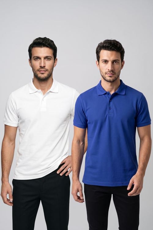2'li Set Erkek Günlük Şık Polo Yaka Kısa Kollu Düğme Detaylı Rahat Kalıp Basic Yazlık Tişört Avantajlı Paket