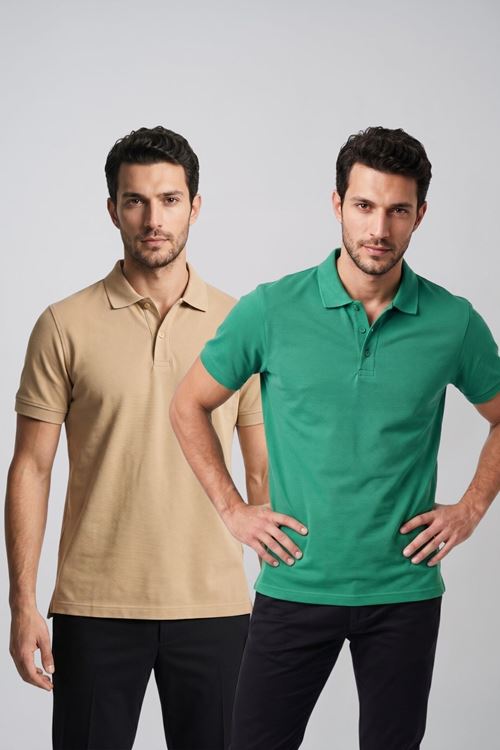 2'li Set Erkek Günlük Şık Polo Yaka Kısa Kollu Düğme Detaylı Rahat Kalıp Basic Yazlık Tişört Avantajlı Paket