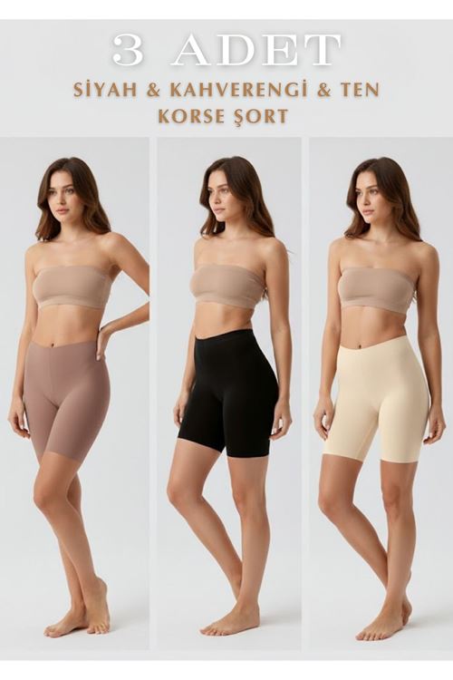 Dikişsiz Toparlayıcı Yüksek Bel Lazer Kesim Şortlu 3'lü Korse