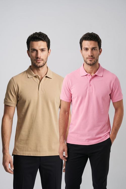 2'li Set Erkek Günlük Şık Polo Yaka Kısa Kollu Düğme Detaylı Rahat Kalıp Basic Yazlık Tişört Avantajlı Paket