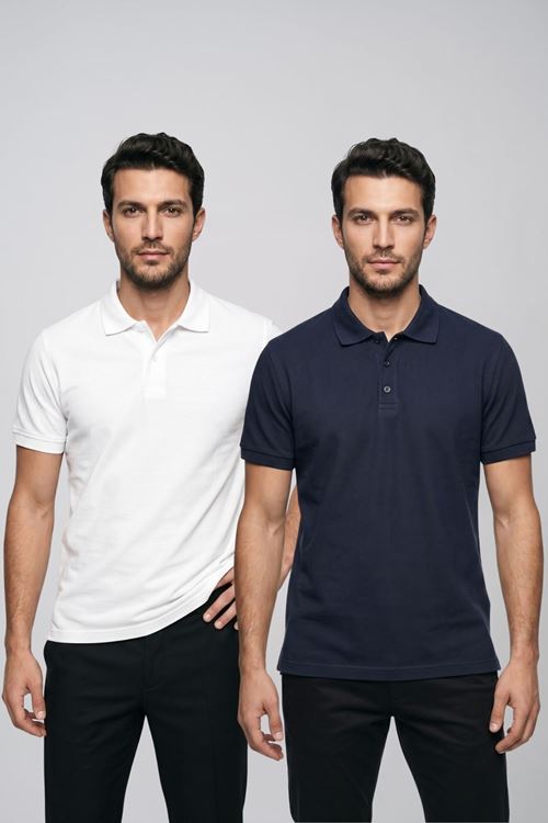 2'li Set Erkek Günlük Şık Polo Yaka Kısa Kollu Düğme Detaylı Rahat Kalıp Basic Yazlık Tişört Avantajlı Paket