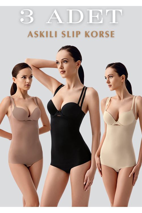 Kadın Askılı 3'lü Slip Korse - Dikişsiz Toparlayıcı ve Şekillendirici