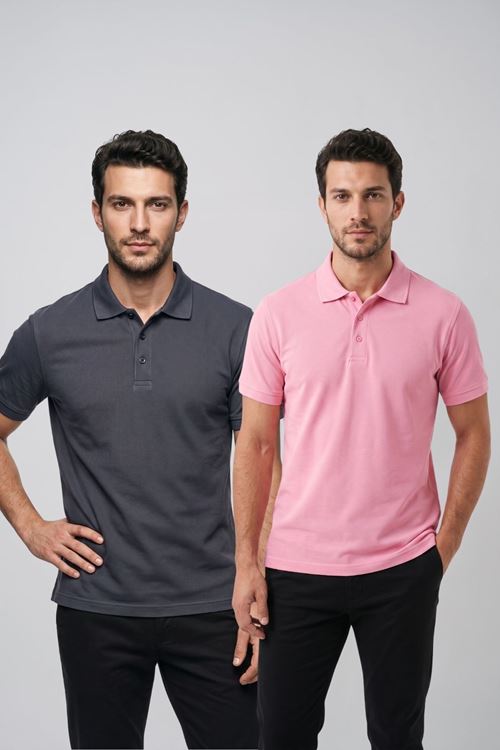 2'li Set Erkek Günlük Şık Polo Yaka Kısa Kollu Düğme Detaylı Rahat Kalıp Basic Yazlık Tişört Avantajlı Paket