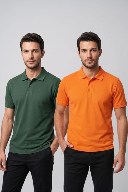 2'li Set Erkek Günlük Şık Polo Yaka Kısa Kollu Düğme Detaylı Rahat Kalıp Basic Yazlık Tişört Avantajlı Paket
