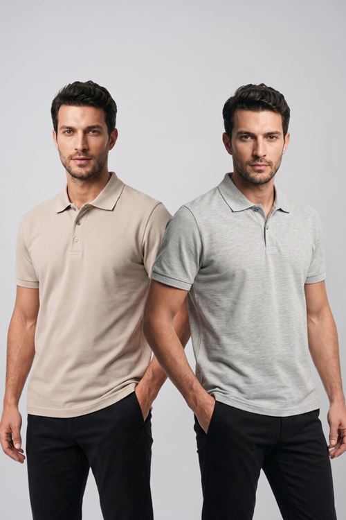 2'li Set Erkek Günlük Şık Polo Yaka Kısa Kollu Düğme Detaylı Rahat Kalıp Basic Yazlık Tişört Avantajlı Paket