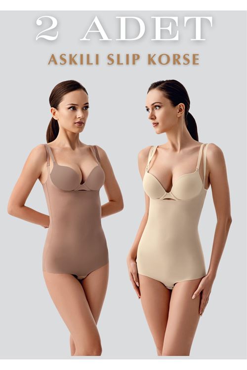 Kadın Askılı 2'li Slip Korse - Dikişsiz Toparlayıcı ve Şekillendirici