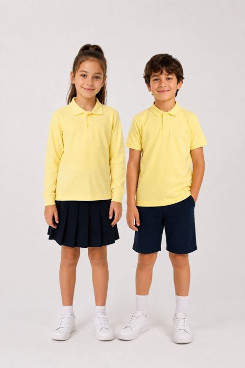 Çocuk Unisex 2'li Set Pamuklu Polo Yaka Düğmeli Tişört
