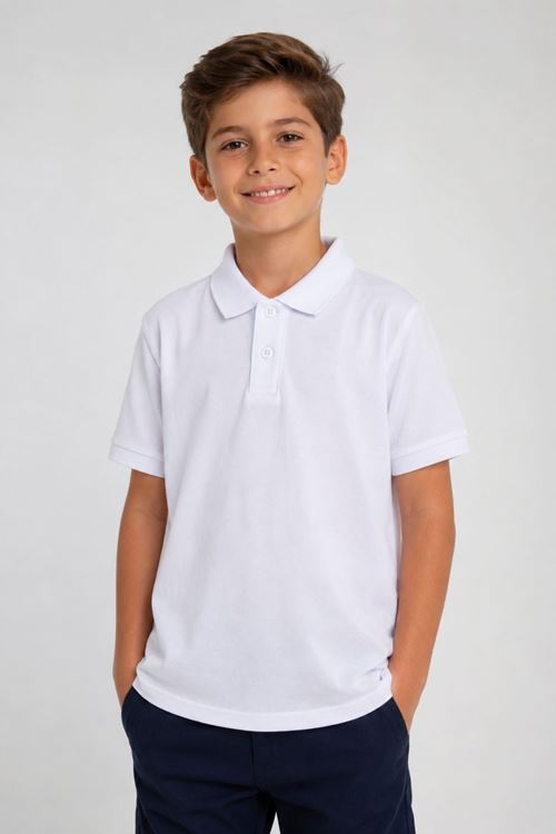 Unisex Kız Erkek Çocuk Polo Yaka Düğmeli Kısa Kollu Pamuklu Basic Tişört