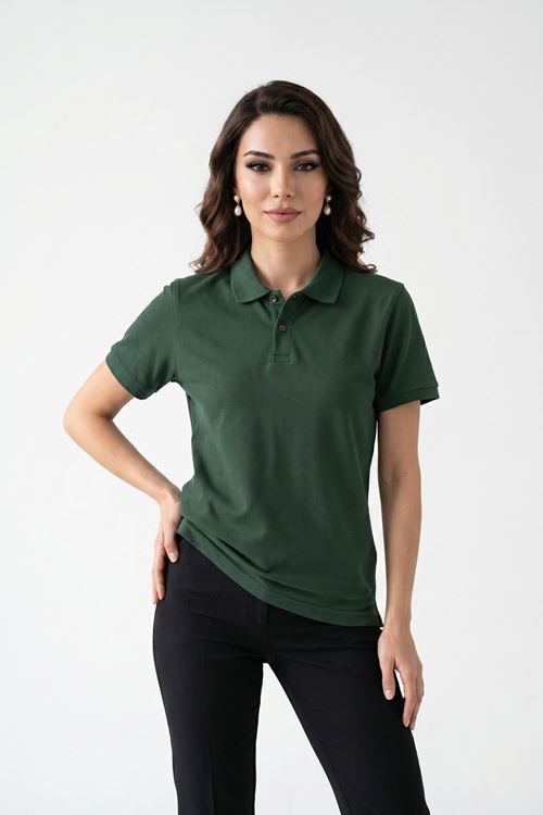 Kadın Polo Yaka Kısa Kollu Düğme Detaylı Şık Tasarım Basic Tişört