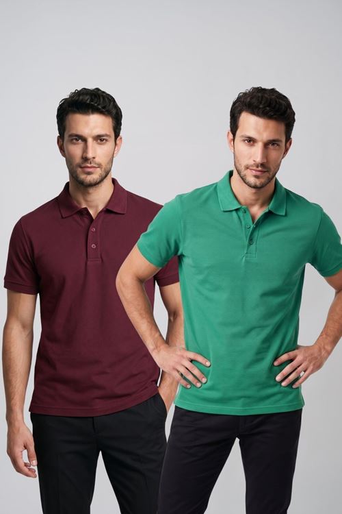 2'li Set Erkek Günlük Şık Polo Yaka Kısa Kollu Düğme Tişört