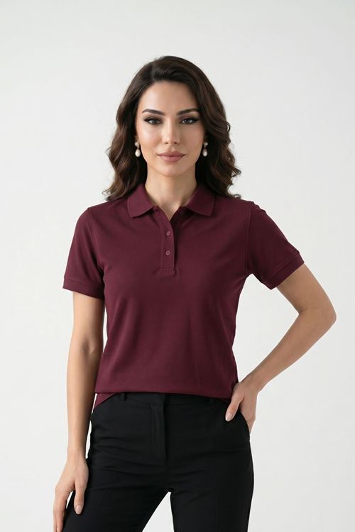 Kadın Polo Yaka Kısa Kollu Düğme Detaylı Şık Tasarım Basic Tişört