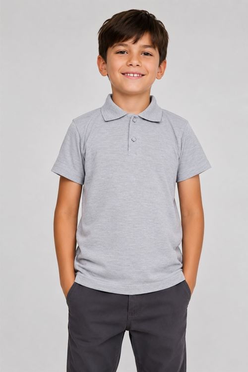 Unisex Kız Erkek Çocuk Polo Yaka Düğmeli Kısa Kollu Pamuklu Basic Tişört