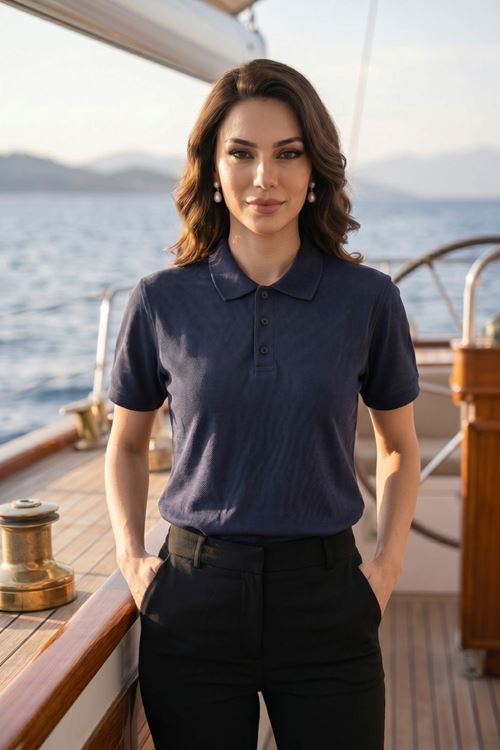 Kadın Polo Yaka Kısa Kollu Düğme Detaylı Şık Tasarım Basic Tişört