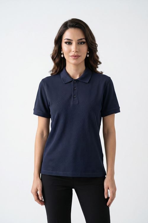 Kadın Polo Yaka Kısa Kollu Düğme Detaylı Şık Tasarım Basic Tişört