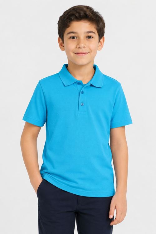 Unisex Kız Erkek Çocuk Polo Yaka Düğmeli Kısa Kollu Pamuklu Basic Tişört