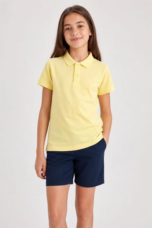 Unisex Kız Erkek Çocuk Polo Yaka Düğmeli Kısa Kollu Pamuklu Basic Tişört
