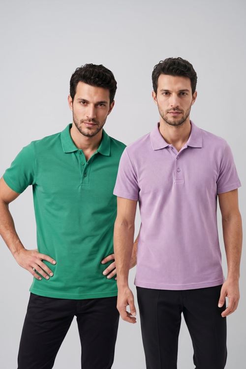 2'li Set Erkek Günlük Şık Polo Yaka Kısa Kollu Düğme Tişört