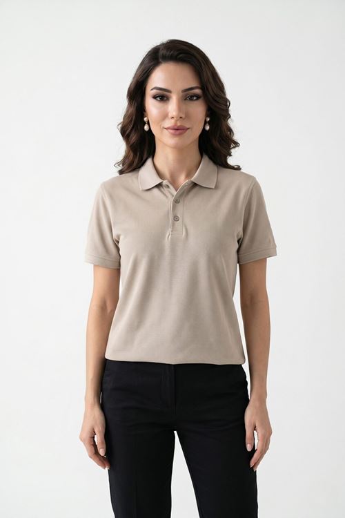 Kadın Polo Yaka Kısa Kollu Düğme Detaylı Şık Tasarım Basic Tişört