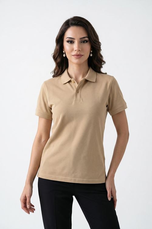 Kadın Polo Yaka Kısa Kollu Düğme Detaylı Şık Tasarım Basic Tişört