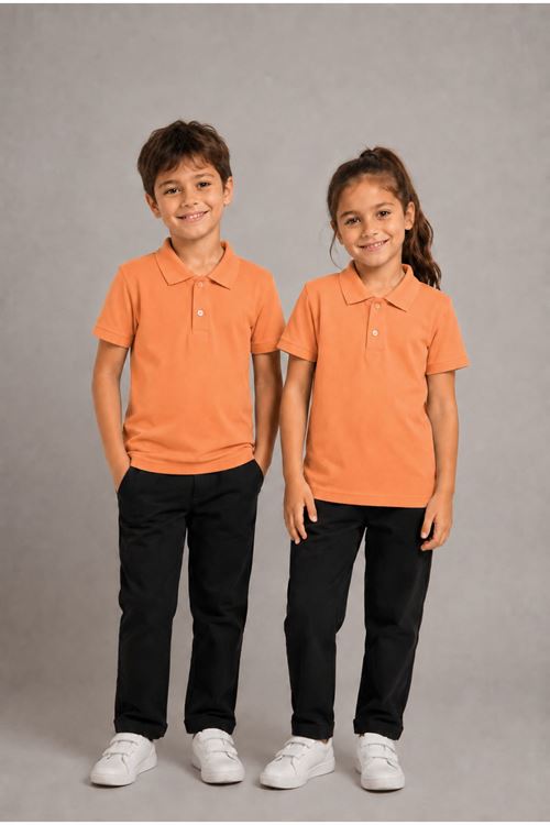 Unisex Kız Erkek Çocuk Polo Yaka Düğmeli Kısa Kollu Pamuklu Basic Tişört