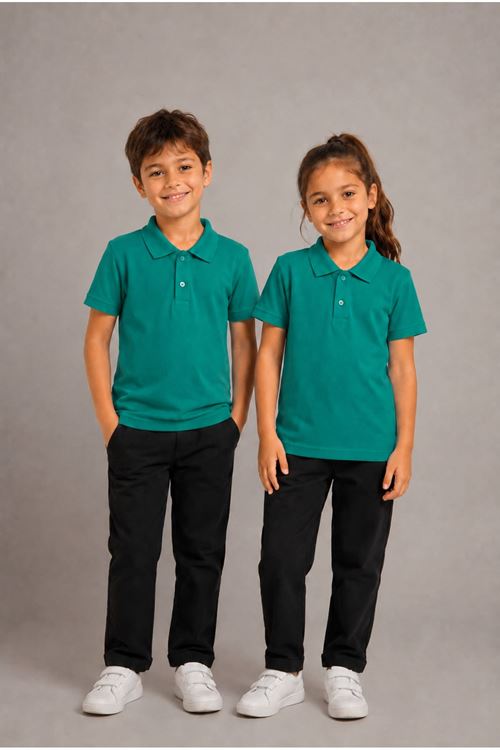 Unisex Kız Erkek Çocuk Polo Yaka Düğmeli Kısa Kollu Pamuklu Basic Tişört