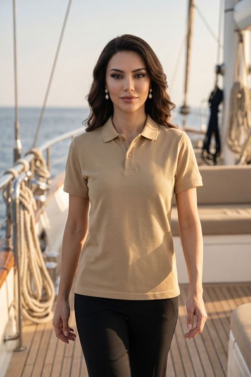 Kadın Polo Yaka Kısa Kollu Düğme Detaylı Şık Tasarım Basic Tişört
