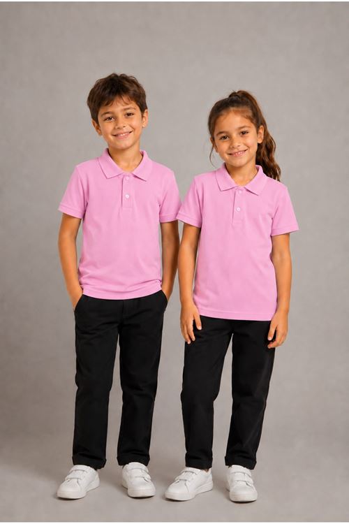 Unisex Kız Erkek Çocuk Polo Yaka Düğmeli Kısa Kollu Pamuklu Basic Tişört