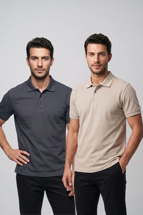 2'li Set Erkek Günlük Şık Polo Yaka Kısa Kollu Düğme Tişört