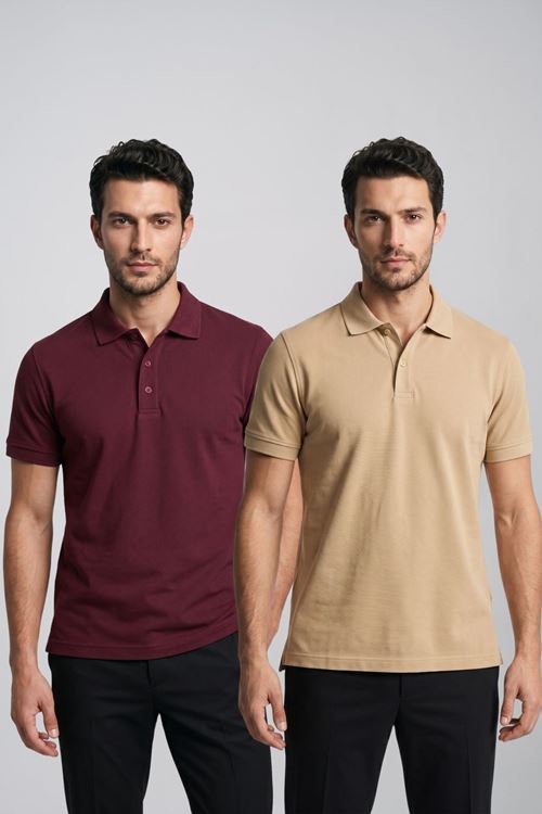 2'li Set Erkek Günlük Şık Polo Yaka Kısa Kollu Düğme Tişört