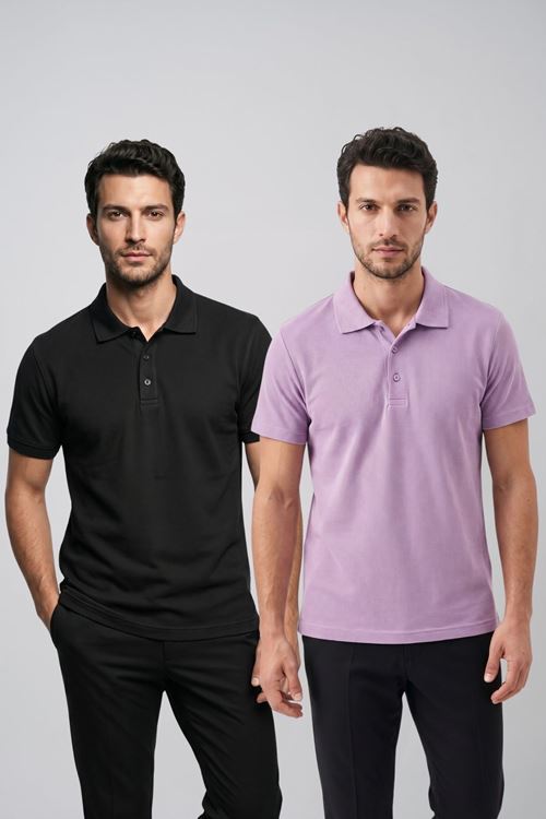 2'li Set Erkek Günlük Şık Polo Yaka Kısa Kollu Düğme Tişört