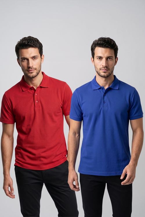 2'li Set Erkek Günlük Şık Polo Yaka Kısa Kollu Düğme Tişört