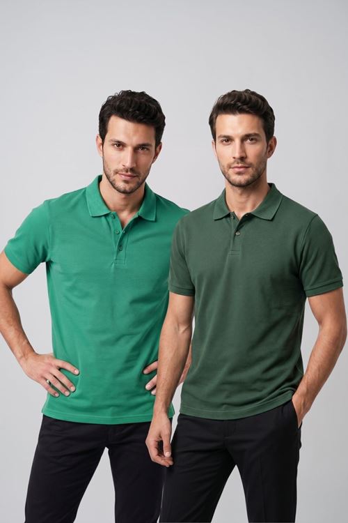 2'li Set Erkek Günlük Şık Polo Yaka Kısa Kollu Düğme Tişört