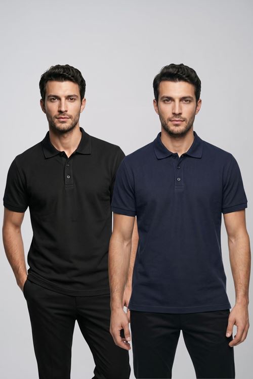 2'li Set Erkek Günlük Şık Polo Yaka Kısa Kollu Düğme Tişört