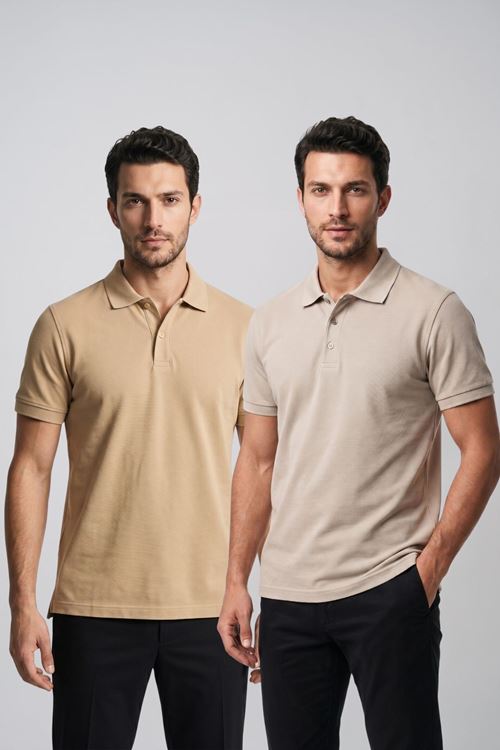 2'li Set Erkek Günlük Şık Polo Yaka Kısa Kollu Düğme Tişört