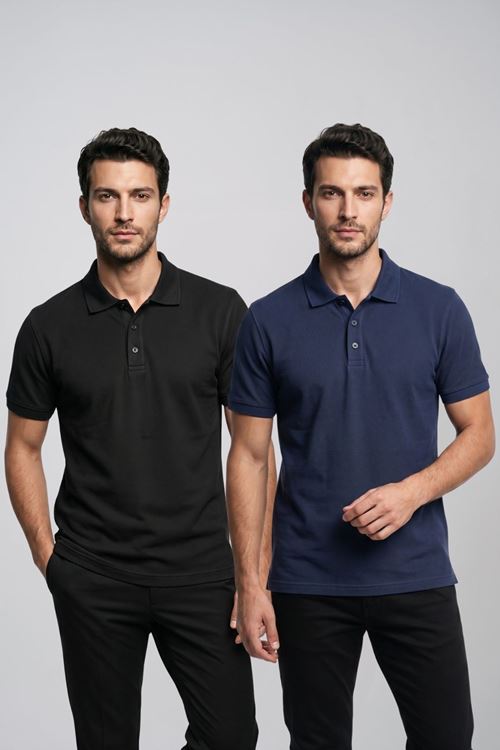 2'li Set Erkek Günlük Şık Polo Yaka Kısa Kollu Düğme Tişört