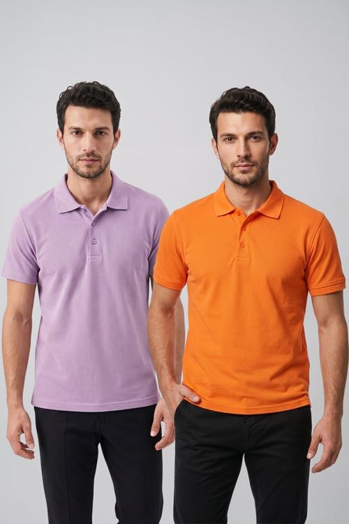 2'li Set Erkek Günlük Şık Polo Yaka Kısa Kollu Düğme Tişört