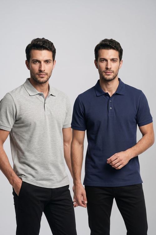 2'li Set Erkek Günlük Şık Polo Yaka Kısa Kollu Düğme Tişört