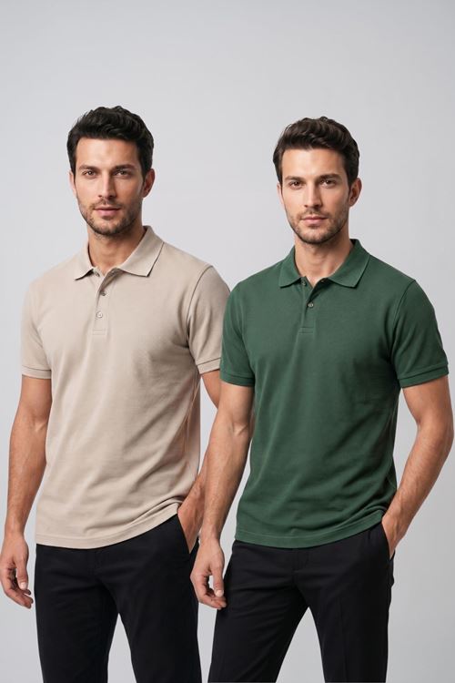 2'li Set Erkek Günlük Şık Polo Yaka Kısa Kollu Düğme Tişört