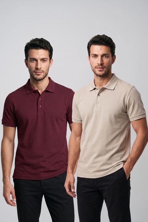 2'li Set Erkek Günlük Şık Polo Yaka Kısa Kollu Düğme Tişört