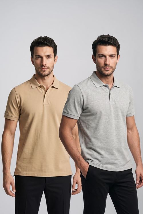 2'li Set Erkek Günlük Şık Polo Yaka Kısa Kollu Düğme Tişört